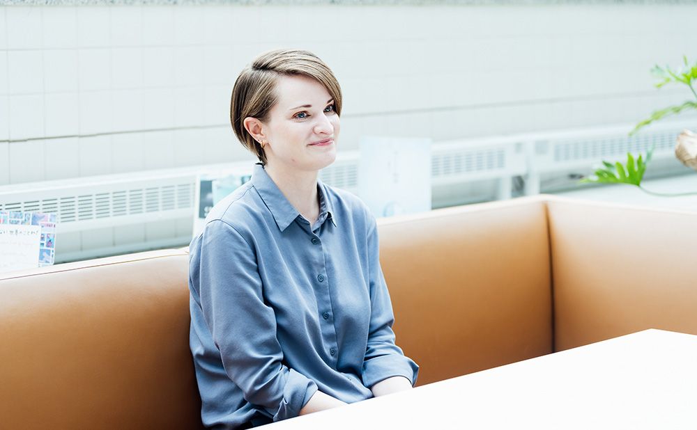 Rachel being interviewed